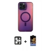 MARSİLYAN™- iPhone 15 Pro Max Kılıf Doruk Klasik Prime - Siyah Buffer Hayalet Cam Ekran Koruyucu + Gümüş PVD Metal Kamera Lens