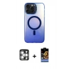 MARSİLYAN™- iPhone 15 Pro Max Kılıf Doruk Klasik Prime - Siyah Buffer Hayalet Cam Ekran Koruyucu + Gümüş PVD Metal Kamera Lens