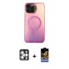 MARSİLYAN™- iPhone 15 Pro Max Kılıf Doruk Klasik Prime - Siyah Buffer Hayalet Cam Ekran Koruyucu + Gümüş PVD Metal Kamera Lens