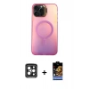 MARSİLYAN™- iPhone 15 Pro Max Kılıf Doruk Klasik Prime - Siyah Buffer Hayalet Cam Ekran Koruyucu + PVD Metal Kamera Lens - SH