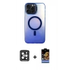 MARSİLYAN™- iPhone 15 Pro Max Kılıf Doruk Klasik Prime - Siyah Buffer Hayalet Cam Ekran Koruyucu + PVD Metal Kamera Lens - SH