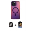 MARSİLYAN™- iPhone 15 Pro Max Kılıf Doruk Klasik Prime - Siyah Buffer Hayalet Cam Ekran Koruyucu + Turuncu PVD Metal Kamera Lens