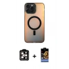 MARSİLYAN™- iPhone 15 Pro Max Kılıf Doruk Klasik Prime - Siyah Buffer Hayalet Cam Ekran Koruyucu + Turuncu PVD Metal Kamera Lens