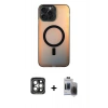MARSİLYAN™- iPhone 15 Pro Max Kılıf Doruk Klasik Prime - Siyah Vanessa Magic Hayalet Cam + PVD Metal Kamera Lens - GI