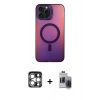 MARSİLYAN™- iPhone 15 Pro Max Kılıf Doruk Klasik Prime - Siyah Vanessa Magic Hayalet Cam + PVD Metal Kamera Lens - GS