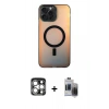 MARSİLYAN™- iPhone 15 Pro Max Kılıf Doruk Klasik Prime - Siyah Vanessa Magic Hayalet Cam + PVD Metal Kamera Lens - GS