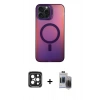 MARSİLYAN™- iPhone 15 Pro Max Kılıf Doruk Klasik Prime - Siyah Vanessa Magic Hayalet Cam + PVD Metal Kamera Lens - SH