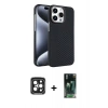 MARSİLYAN™- iPhone 15 Pro Max Kılıf Doruk Serisi - Şeffaf 360 Full Body Arka Koruyucu + PVD Metal Kamera Lens - SH