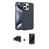 MARSİLYAN™- iPhone 15 Pro Max Kılıf Doruk Serisi - Siyah 3D Antistatik Hayalet Cam Ekran Koruyucu + Raze Metal Kamera Lens - LT
