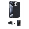 MARSİLYAN™- iPhone 15 Pro Max Kılıf Doruk Serisi - Siyah 3D Antistatik Hayalet Cam Ekran Koruyucu + Raze Metal Kamera Lens - LT