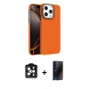 MARSİLYAN™- iPhone 15 Pro Max Kılıf Doruk Serisi - Siyah 3D Antistatik Hayalet Cam Ekran Koruyucu + PVD Metal Kamera Lens - TU