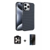 MARSİLYAN™- iPhone 15 Pro Max Kılıf Doruk Serisi - Siyah 3D Antistatik Hayalet Cam Ekran Koruyucu + PVD Metal Kamera Lens - TU