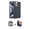 MARSİLYAN™- iPhone 15 Pro Max Kılıf Doruk Serisi - Siyah 3D Antistatik Mat Seramik Nano Ekran Koruyucu + PVD Metal Kamera Lens - GS