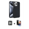 MARSİLYAN™- iPhone 15 Pro Max Kılıf Doruk Serisi - Siyah 3D Antistatik Mat Seramik Nano Ekran Koruyucu + PVD Metal Kamera Lens - GI