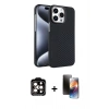 MARSİLYAN™- iPhone 15 Pro Max Kılıf Doruk Serisi - Siyah 3D Antistatik Mat Seramik Nano Ekran Koruyucu + PVD Metal Kamera Lens - TU