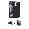 MARSİLYAN™- iPhone 15 Pro Max Kılıf Doruk Serisi - Siyah 3D Antistatik Mat Seramik Nano Ekran Koruyucu + Raze Metal Kamera Lens - SH