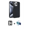 MARSİLYAN™- iPhone 15 Pro Max Kılıf Doruk Serisi - Siyah 3D Antistatik Seramik Nano Ekran Koruyucu + PVD Metal Kamera Lens - GS