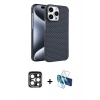 MARSİLYAN™- iPhone 15 Pro Max Kılıf Doruk Serisi - Siyah 3D Antistatik Seramik Nano Ekran Koruyucu + PVD Metal Kamera Lens - LT