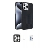 MARSİLYAN™- iPhone 15 Pro Max Kılıf Doruk Serisi - Siyah Bilvis 0.18mm Plus Cam Ekran Koruyucu + Gümüş PVD Metal Kamera Lens