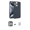 MARSİLYAN™- iPhone 15 Pro Max Kılıf Doruk Serisi - Siyah Bilvis 0.18mm Plus Cam Ekran Koruyucu + Gümüş PVD Metal Kamera Lens