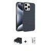 MARSİLYAN™- iPhone 15 Pro Max Kılıf Doruk Serisi - Siyah Bilvis 0.18mm Plus Cam Ekran Koruyucu + Lacivert Raze Metal Kamera Lens