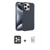 MARSİLYAN™- iPhone 15 Pro Max Kılıf Doruk Serisi - Siyah Bilvis 0.18mm Plus Cam Ekran Koruyucu + PVD Metal Kamera Lens - SH