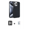 MARSİLYAN™- iPhone 15 Pro Max Kılıf Doruk Serisi - Siyah Bilvis 0.18mm Plus Cam Ekran Koruyucu + PVD Metal Kamera Lens - SH