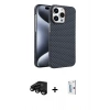 MARSİLYAN™- iPhone 15 Pro Max Kılıf Doruk Serisi - Siyah Bilvis 0.18mm Plus Cam Ekran Koruyucu + Siyah Raze Metal Kamera Lens