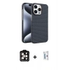 MARSİLYAN™- iPhone 15 Pro Max Kılıf Doruk Serisi - Siyah Bilvis 0.18mm Plus Cam Ekran Koruyucu + PVD Metal Kamera Lens - TU