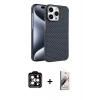 MARSİLYAN™- iPhone 15 Pro Max Kılıf Doruk Serisi - Siyah Bilvis 3D Mat Cam Ekran Koruyucu + PVD Metal Kamera Lens - TU