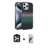 MARSİLYAN™- iPhone 15 Pro Max Kılıf Doruk Serisi - Siyah Bilvis 3D Mat Cam Ekran Koruyucu + PVD Metal Kamera Lens - TU