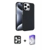MARSİLYAN™- iPhone 15 Pro Max Kılıf Doruk Serisi - Siyah Bilvis 5in1 3D Magic Cam Ekran Koruyucu + PVD Metal Kamera Lens - LT