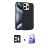 MARSİLYAN™- iPhone 15 Pro Max Kılıf Doruk Serisi - Siyah Bilvis 5in1 5D Magic Hayalet Cam Ekran Koruyucu + PVD Metal Kamera Lens - SH