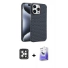 MARSİLYAN™- iPhone 15 Pro Max Kılıf Doruk Serisi - Siyah Bilvis 5in1 5D Magic Hayalet Cam Ekran Koruyucu + PVD Metal Kamera Lens - GI