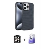 MARSİLYAN™- iPhone 15 Pro Max Kılıf Doruk Serisi - Siyah Bilvis 5in1 5D Magic Hayalet Cam Ekran Koruyucu + PVD Metal Kamera Lens - TU