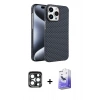 MARSİLYAN™- iPhone 15 Pro Max Kılıf Doruk Serisi - Siyah Bilvis 5in1 5D Magic Hayalet Cam Ekran Koruyucu + PVD Metal Kamera Lens - LT