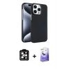 MARSİLYAN™- iPhone 15 Pro Max Kılıf Doruk Serisi - Siyah Bilvis 5in1 5D Magic Hayalet Cam Ekran Koruyucu + PVD Metal Kamera Lens - TU