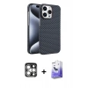 MARSİLYAN™- iPhone 15 Pro Max Kılıf Doruk Serisi - Siyah Bilvis 5in1 5D Magic Hayalet Cam Ekran Koruyucu + PVD Metal Kamera Lens - GS