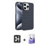 MARSİLYAN™- iPhone 15 Pro Max Kılıf Doruk Serisi - Siyah Bilvis 5in1 5D Magic Hayalet Cam Ekran Koruyucu + PVD Metal Kamera Lens - SH