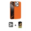 MARSİLYAN™- iPhone 15 Pro Max Kılıf Doruk Serisi - Siyah Buffer Cam Ekran Koruyucu + PVD Metal Kamera Lens - GS