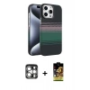 MARSİLYAN™- iPhone 15 Pro Max Kılıf Doruk Serisi - Siyah Buffer Cam Ekran Koruyucu + PVD Metal Kamera Lens - GS