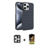MARSİLYAN™- iPhone 15 Pro Max Kılıf Doruk Serisi - Siyah Buffer Cam Ekran Koruyucu + PVD Metal Kamera Lens - LT