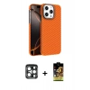 MARSİLYAN™- iPhone 15 Pro Max Kılıf Doruk Serisi - Siyah Buffer Cam Ekran Koruyucu + PVD Metal Kamera Lens - LT