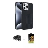 MARSİLYAN™- iPhone 15 Pro Max Kılıf Doruk Serisi - Siyah Buffer Cam Ekran Koruyucu + Raze Metal Kamera Lens - GS