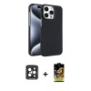 MARSİLYAN™- iPhone 15 Pro Max Kılıf Doruk Serisi - Siyah Buffer Cam Ekran Koruyucu + Siyah PVD Metal Kamera Lens