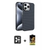 MARSİLYAN™- iPhone 15 Pro Max Kılıf Doruk Serisi - Siyah Buffer Cam Ekran Koruyucu + Siyah PVD Metal Kamera Lens