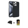 MARSİLYAN™- iPhone 15 Pro Max Kılıf Doruk Serisi - Siyah Buffer Cam Ekran Koruyucu + Raze Metal Kamera Lens - SH