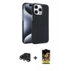 MARSİLYAN™- iPhone 15 Pro Max Kılıf Doruk Serisi - Siyah Buffer Cam Ekran Koruyucu + Titanyum Gri Raze Metal Kamera Lens