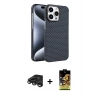 MARSİLYAN™- iPhone 15 Pro Max Kılıf Doruk Serisi - Siyah Buffer Cam Ekran Koruyucu + Titanyum Gri Raze Metal Kamera Lens