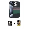 MARSİLYAN™- iPhone 15 Pro Max Kılıf Doruk Serisi - Siyah Buffer Cam Ekran Koruyucu + PVD Metal Kamera Lens - TU